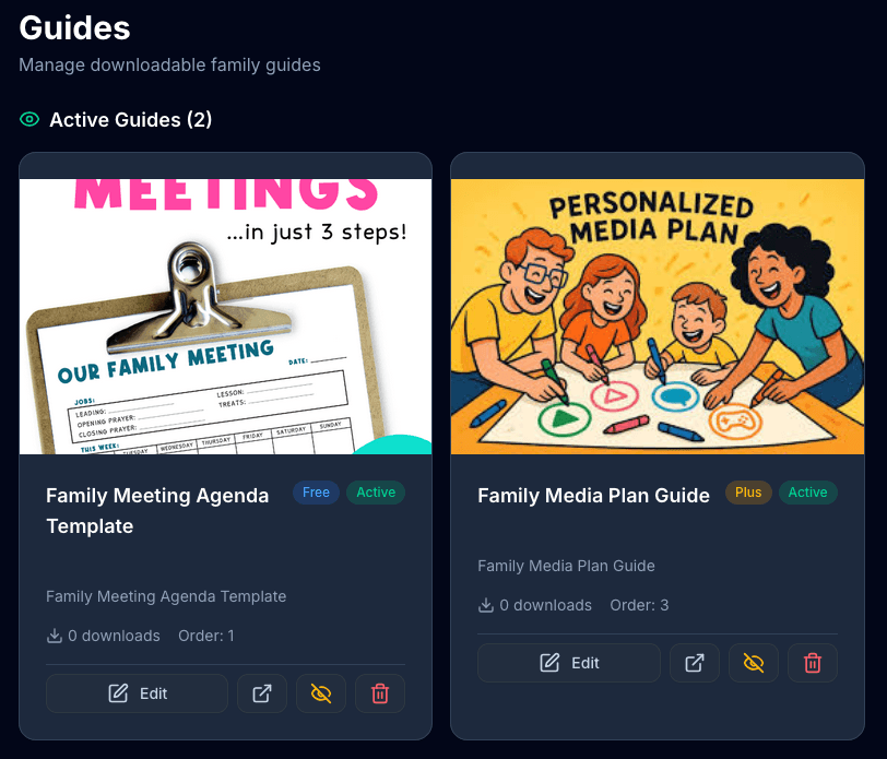 Guides library and worksheets